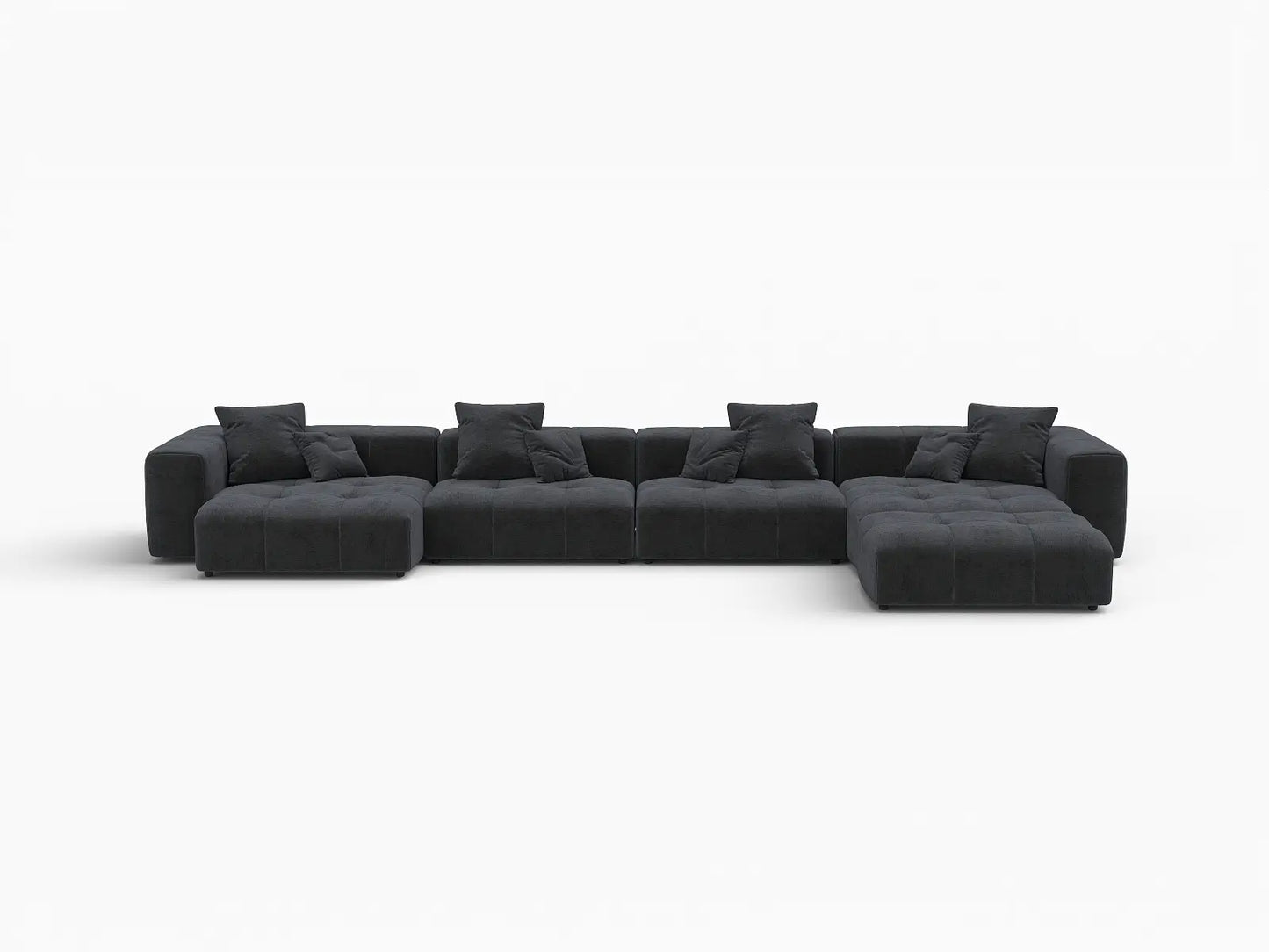 Matrix 4-Seater Black Large Space L-Shaped Sectional | 5-Piece (Includes 1 Ottoman), Linen Fabric