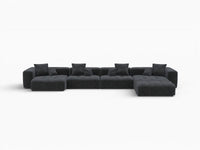 Matrix 4-Seater Black Large Space L-Shaped Sectional | 5-Piece (Includes 1 Ottoman), Linen Fabric