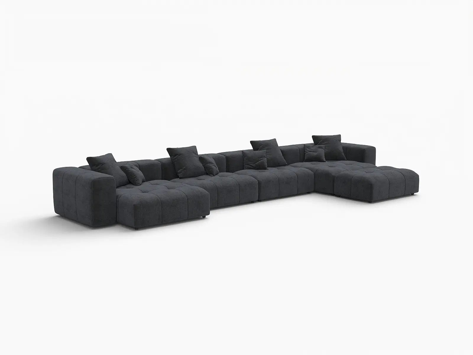 Matrix 4-Seater Black Large Space L-Shaped Sectional | 5-Piece (Includes 1 Ottoman), Linen Fabric