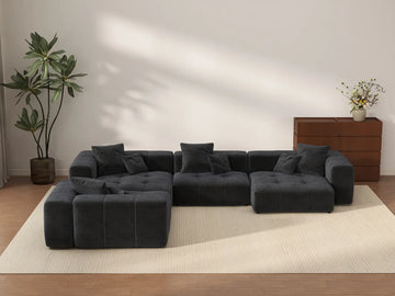Matrix 4-Seater Black Linen L-Shaped Sectional | 4-Piece, Modern Style