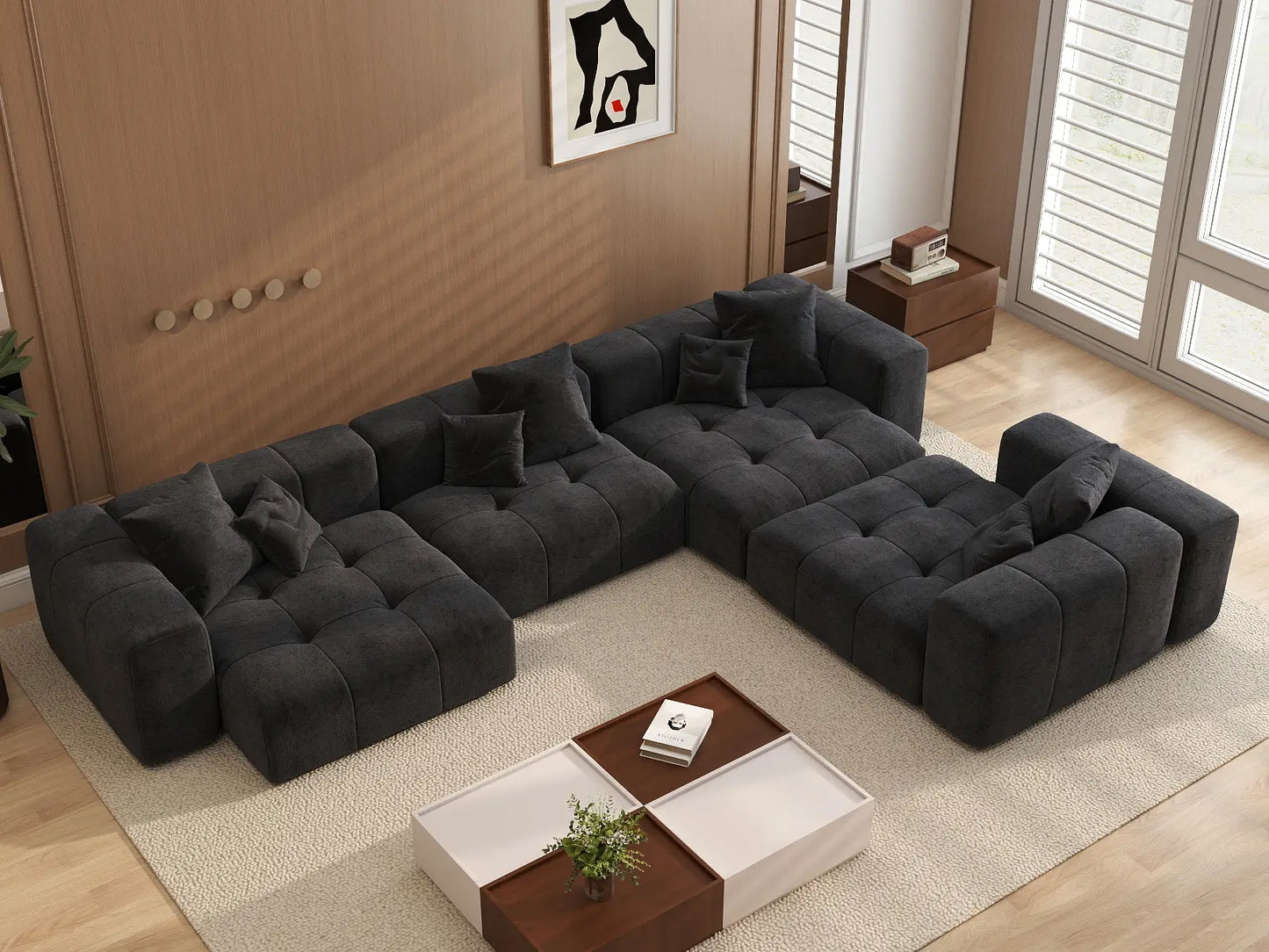 Matrix 4-Seater Black Linen L-Shaped Sectional | 4-Piece, Modern Style