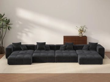 Matrix 4-Seater Black Linen Pit Sectional | 8-Piece (Includes 4 Ottomans), Modular Design