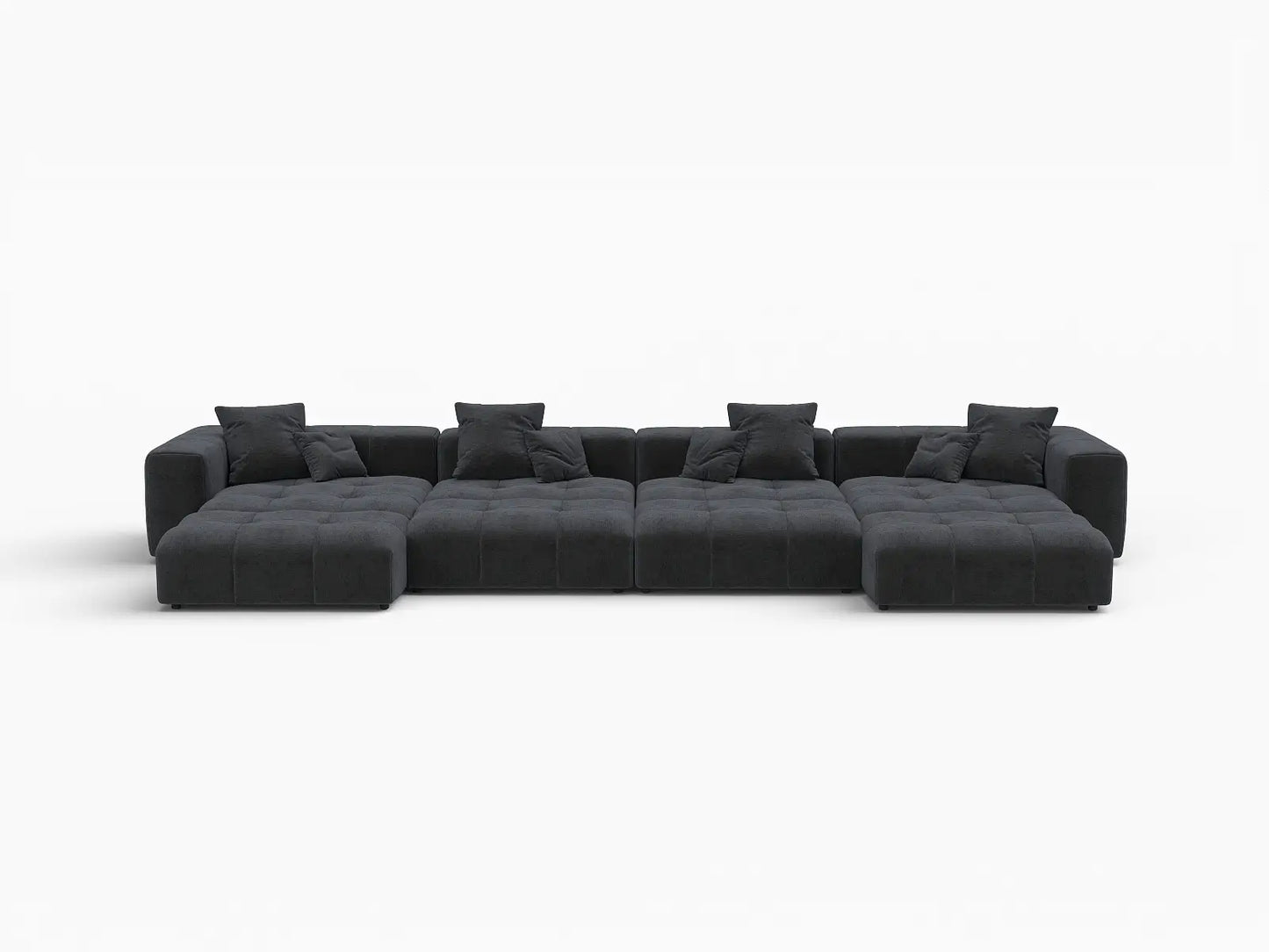Seccional Matrix de 4 Asientos de Lino Negro | 8 piezas (incluye 4 otomanas), diseño modular