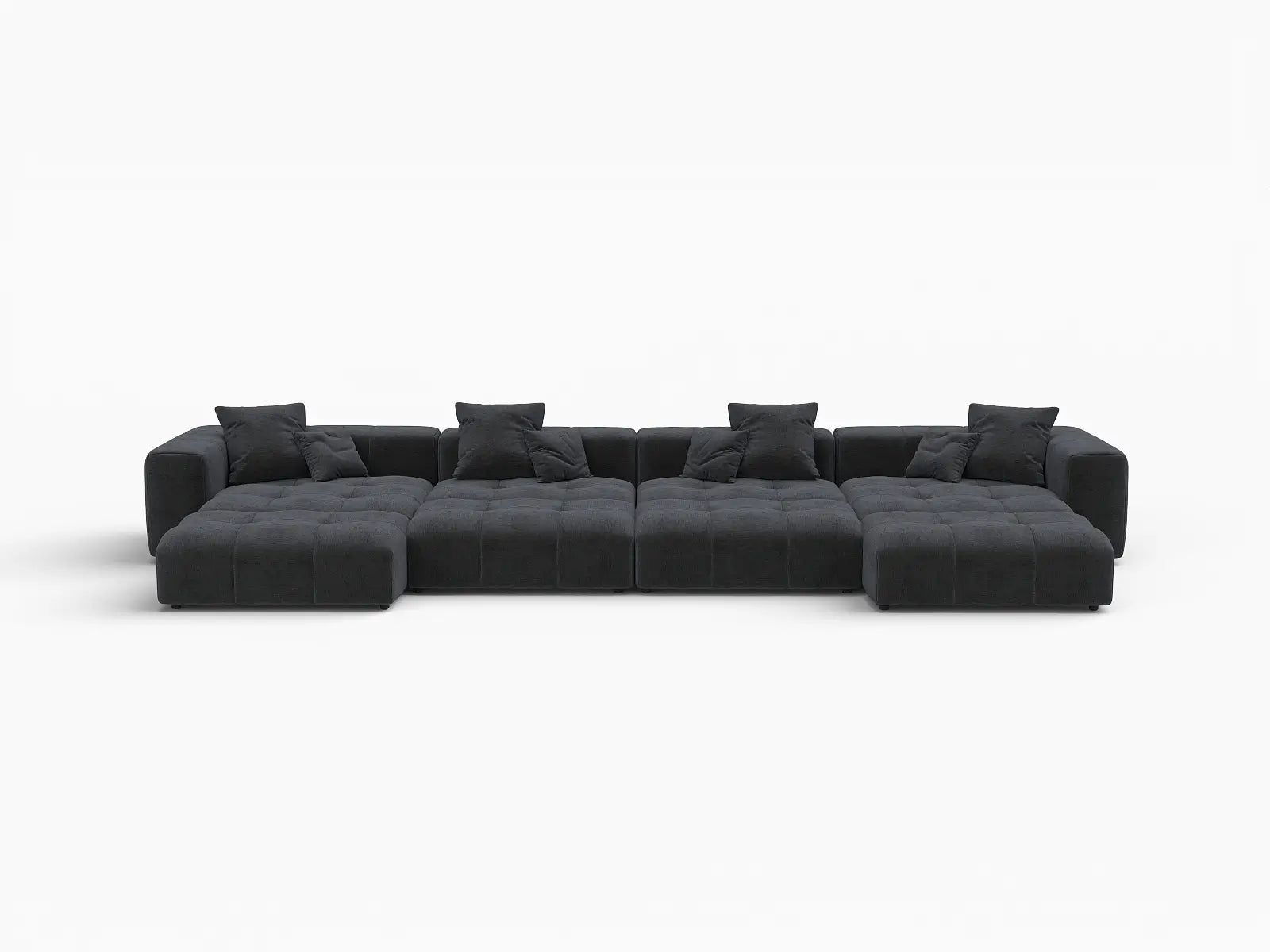 Seccional Matrix de 4 Asientos de Lino Negro | 8 piezas (incluye 4 otomanas), diseño modular