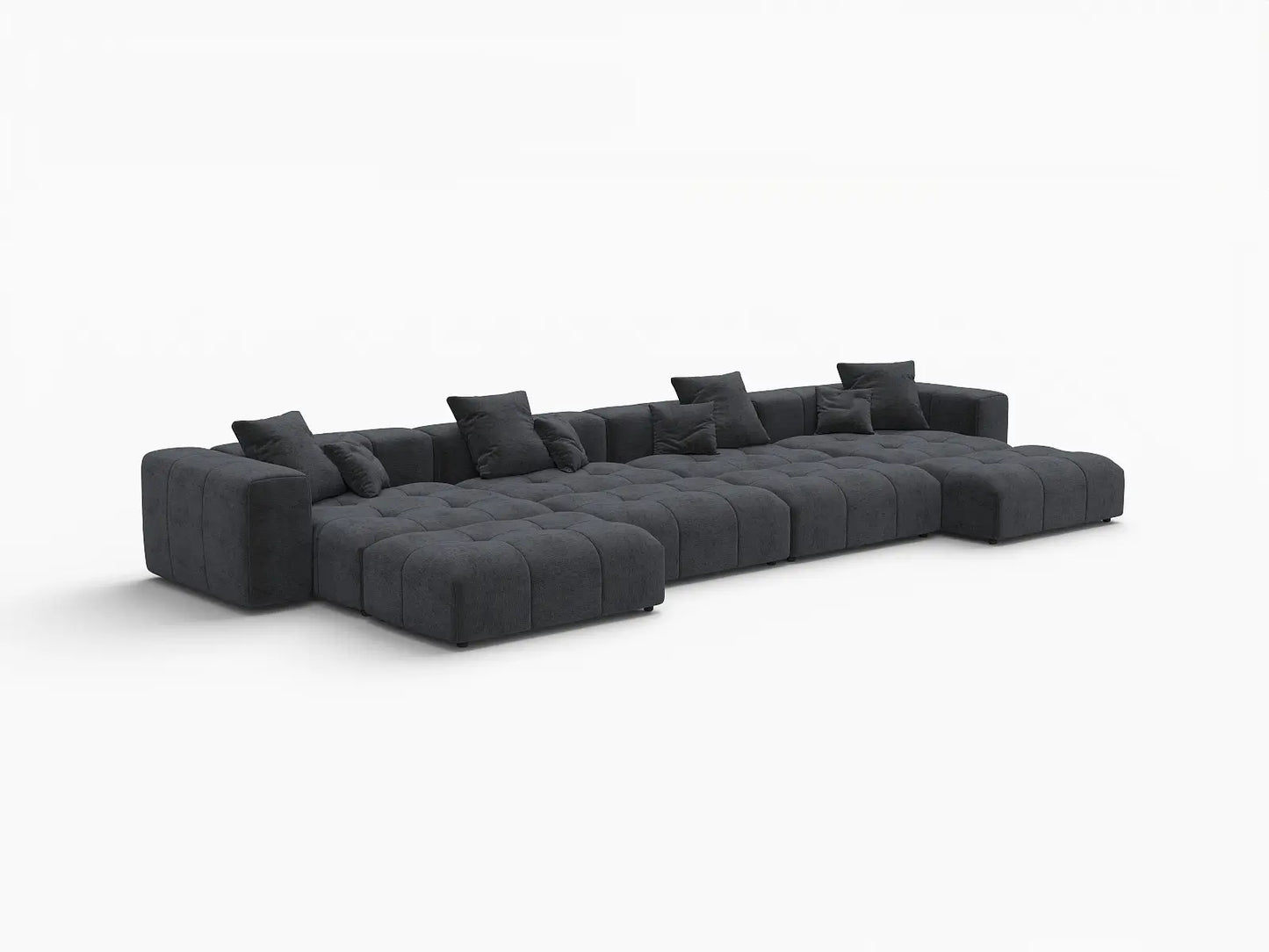 Seccional Matrix de 4 Asientos de Lino Negro | 8 piezas (incluye 4 otomanas), diseño modular