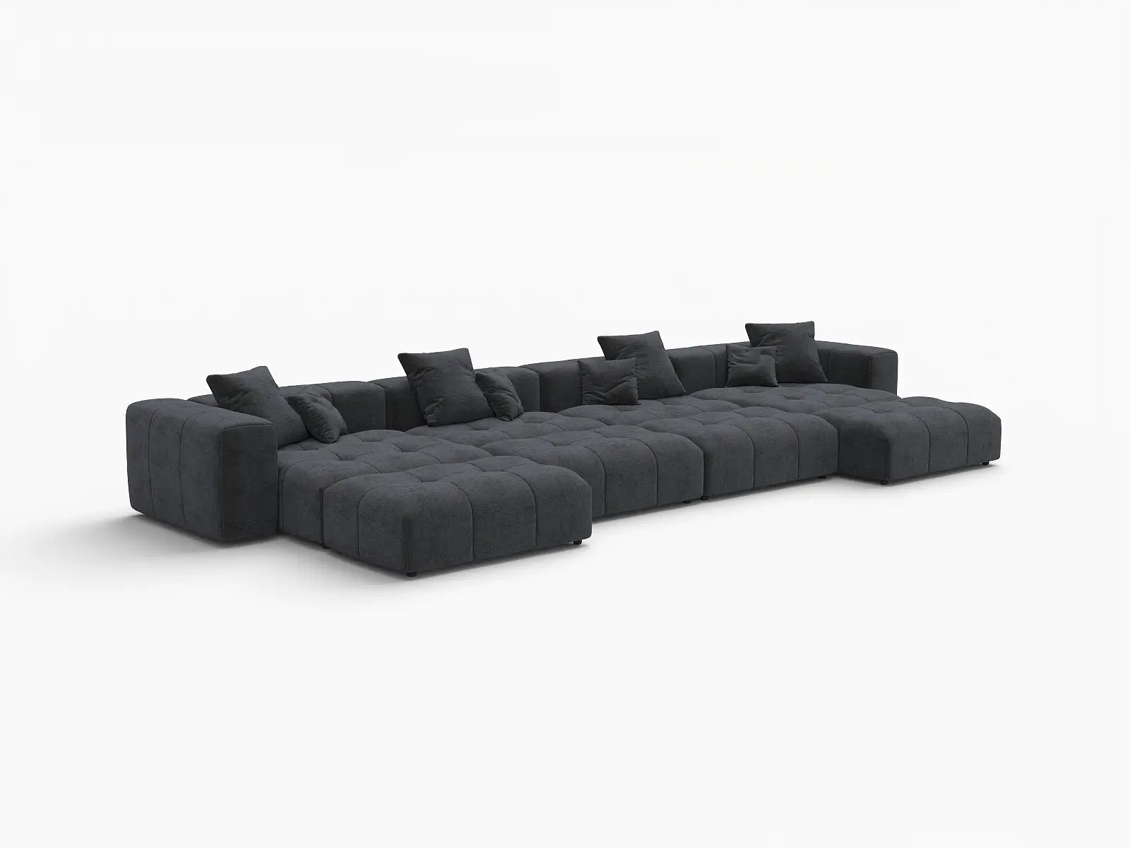 Seccional Matrix de 4 Asientos de Lino Negro | 8 piezas (incluye 4 otomanas), diseño modular
