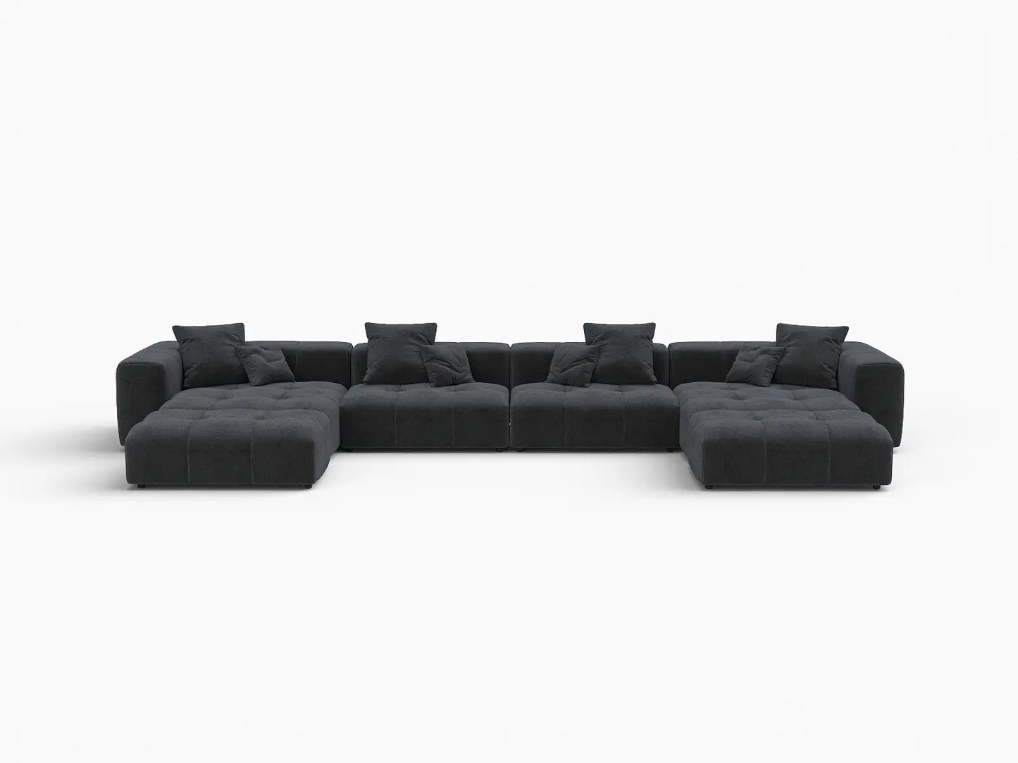 Matrix 4-Seater Black Linen U-Shaped Sectional | 6-Piece (Includes 2 Ottomans), Large Space