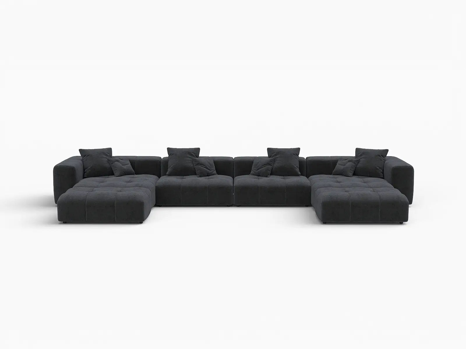 Matrix 4-Seater Black Linen U-Shaped Sectional | 6-Piece (Includes 2 Ottomans), Large Space