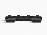 Matrix 4-Seater Black Linen U-Shaped Sectional | 6-Piece (Includes 2 Ottomans), Large Space