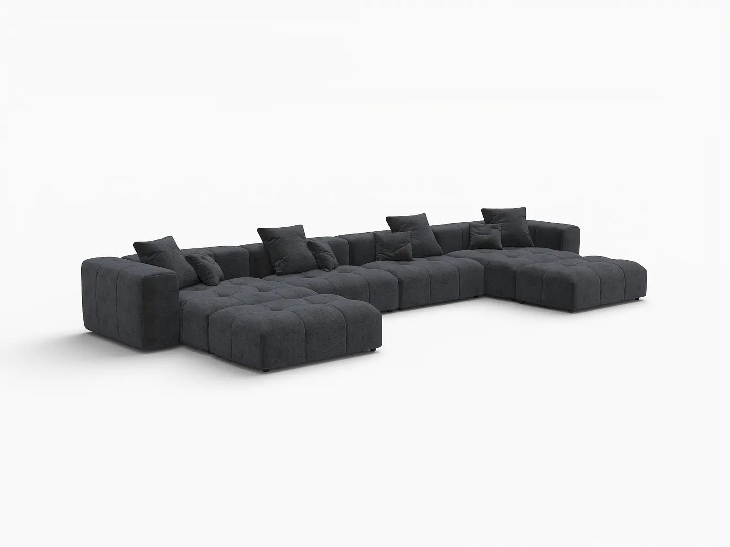 Matrix 4-Seater Black Linen U-Shaped Sectional | 6-Piece (Includes 2 Ottomans), Large Space