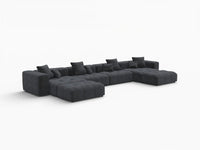Matrix 4-Seater Black Linen U-Shaped Sectional | 6-Piece (Includes 2 Ottomans), Large Space