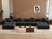 Matrix 4-Seater Black Linen U-Shaped Sectional | 6-Piece (Includes 2 Ottomans), Large Space