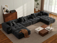 Matrix 4-Seater Black Linen U-Shaped Sectional | 6-Piece (Includes 2 Ottomans), Large Space