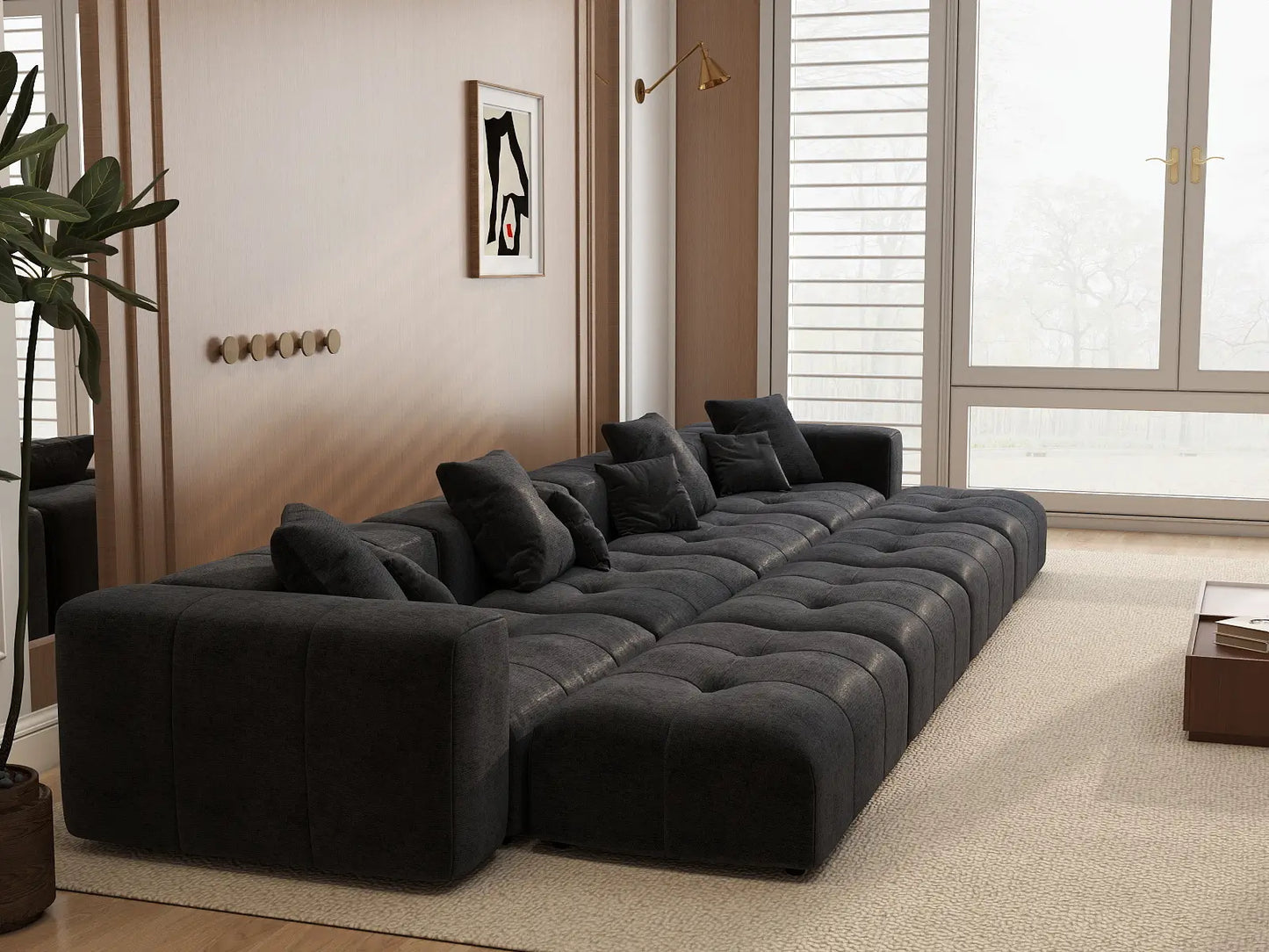 Matrix 4-Seater Black Open Space Pit Sectional | 8-Piece (Includes 4 Ottomans), Linen Fabric