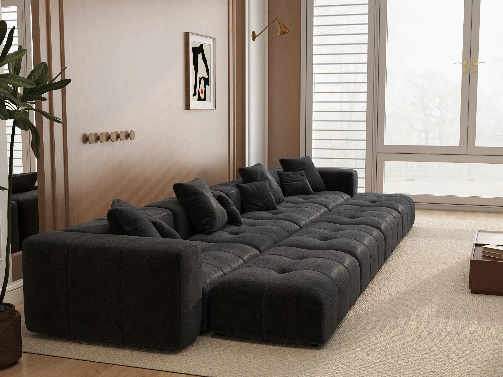 Matrix 4-Seater Black Open Space Pit Sectional | 8-Piece (Includes 4 Ottomans), Linen Fabric
