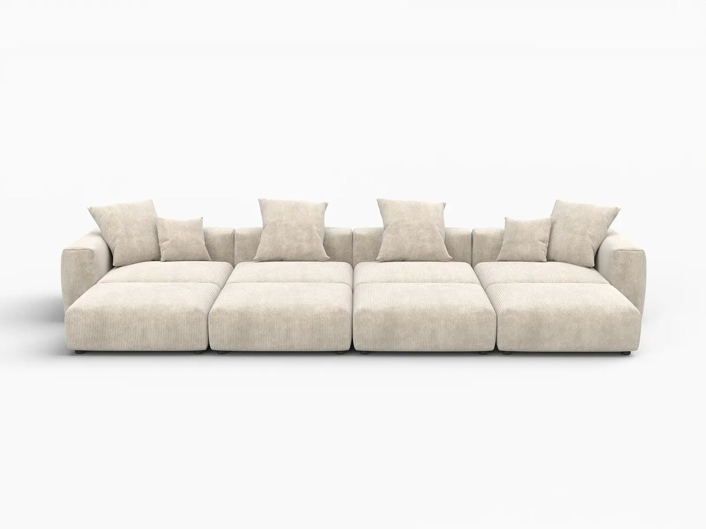 Fundas modernas modulares para sofá Matrix | Fundas de pana beige para sofá de 4 plazas con 4 otomanas