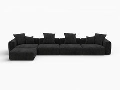 Matrix Modern Modular Sofa Covers | Black Corduroy Sofa Covers for 4-Seater with 1-Ottoman
