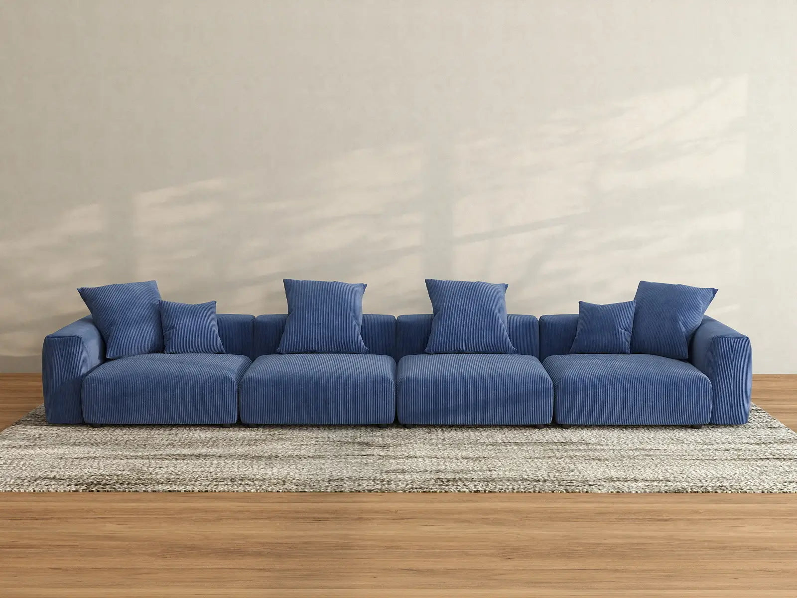 Sofá seccional Matrix de 4 plazas en pana azul | 4 piezas, asientos para sala de estar, fácil de limpiar, espacio grande