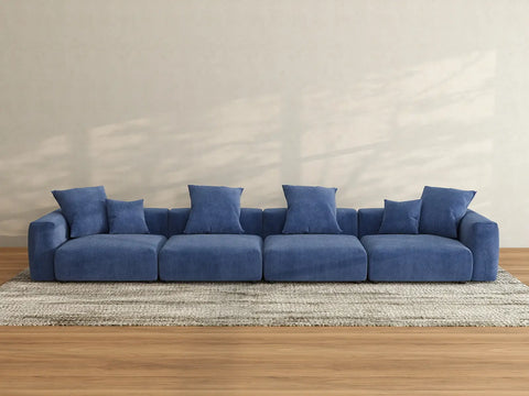 Matrix 4-Seater Couch Sectional in Blue Corduroy | 4-Piece, Living Room Seating, Easy To Clean, Large Space