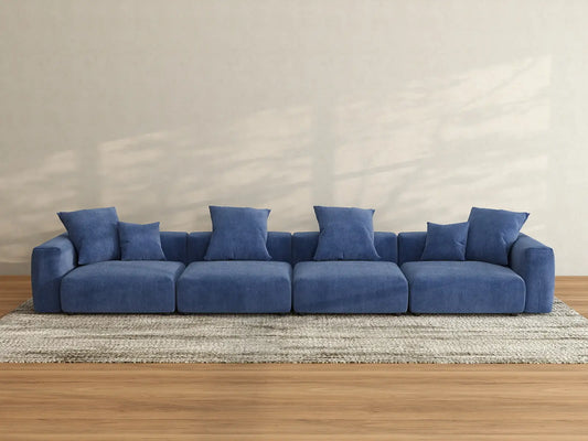 Sofá seccional Matrix de 4 plazas en pana azul | 4 piezas, asientos para sala de estar, fácil de limpiar, espacio grande