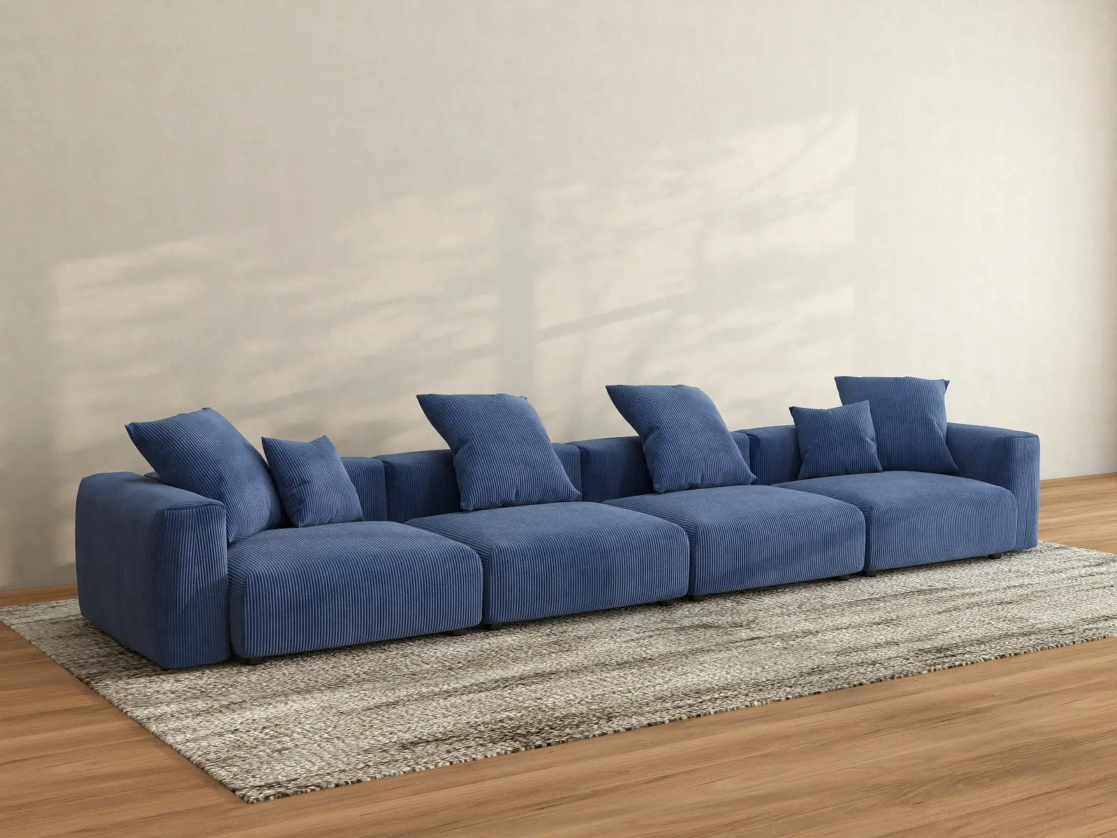Sofá seccional Matrix de 4 plazas en pana azul | 4 piezas, asientos para sala de estar, fácil de limpiar, espacio grande
