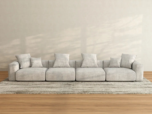 Sofá Seccional Matrix de 4 Plazas Gris | 4 piezas, Tela de Pana, Asientos para Sala de Estar, Fundas de Cojín Lavables
