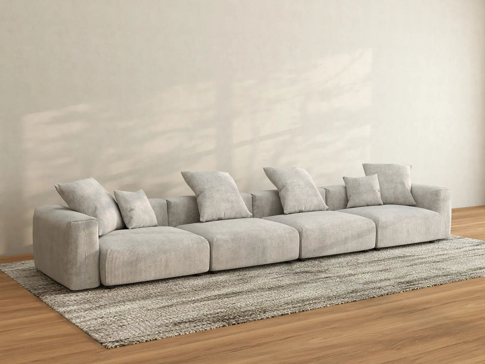 Sofá Seccional Matrix de 4 Plazas Gris | 4 piezas, Tela de Pana, Asientos para Sala de Estar, Fundas de Cojín Lavables