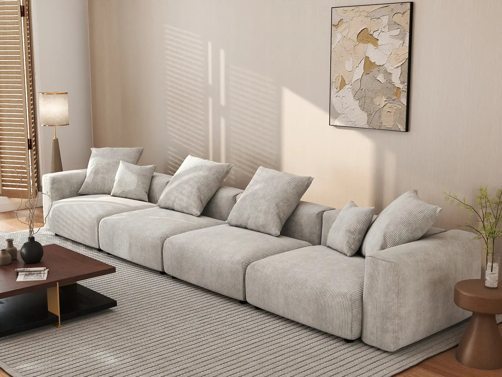 Sofá Seccional Matrix de 4 Plazas Gris | 4 piezas, Tela de Pana, Asientos para Sala de Estar, Fundas de Cojín Lavables