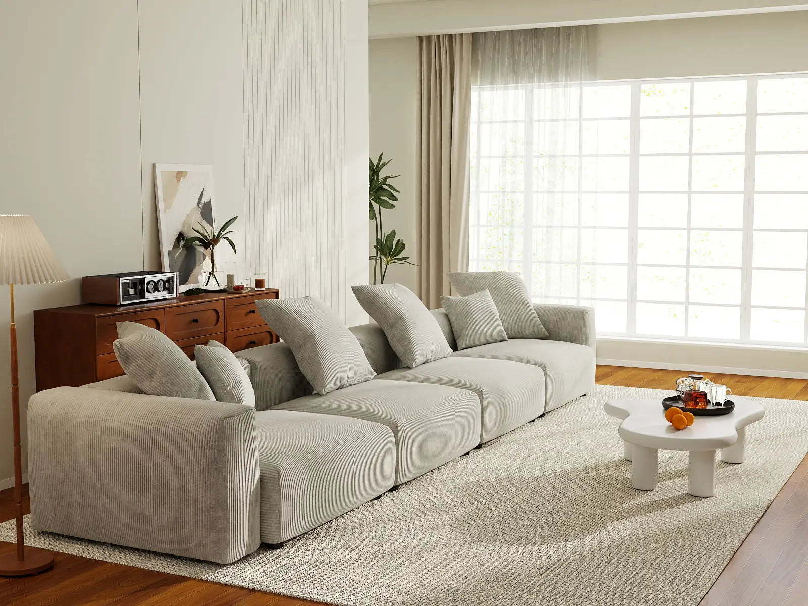 Sofá Seccional Matrix de 4 Plazas Gris | 4 piezas, Tela de Pana, Asientos para Sala de Estar, Fundas de Cojín Lavables