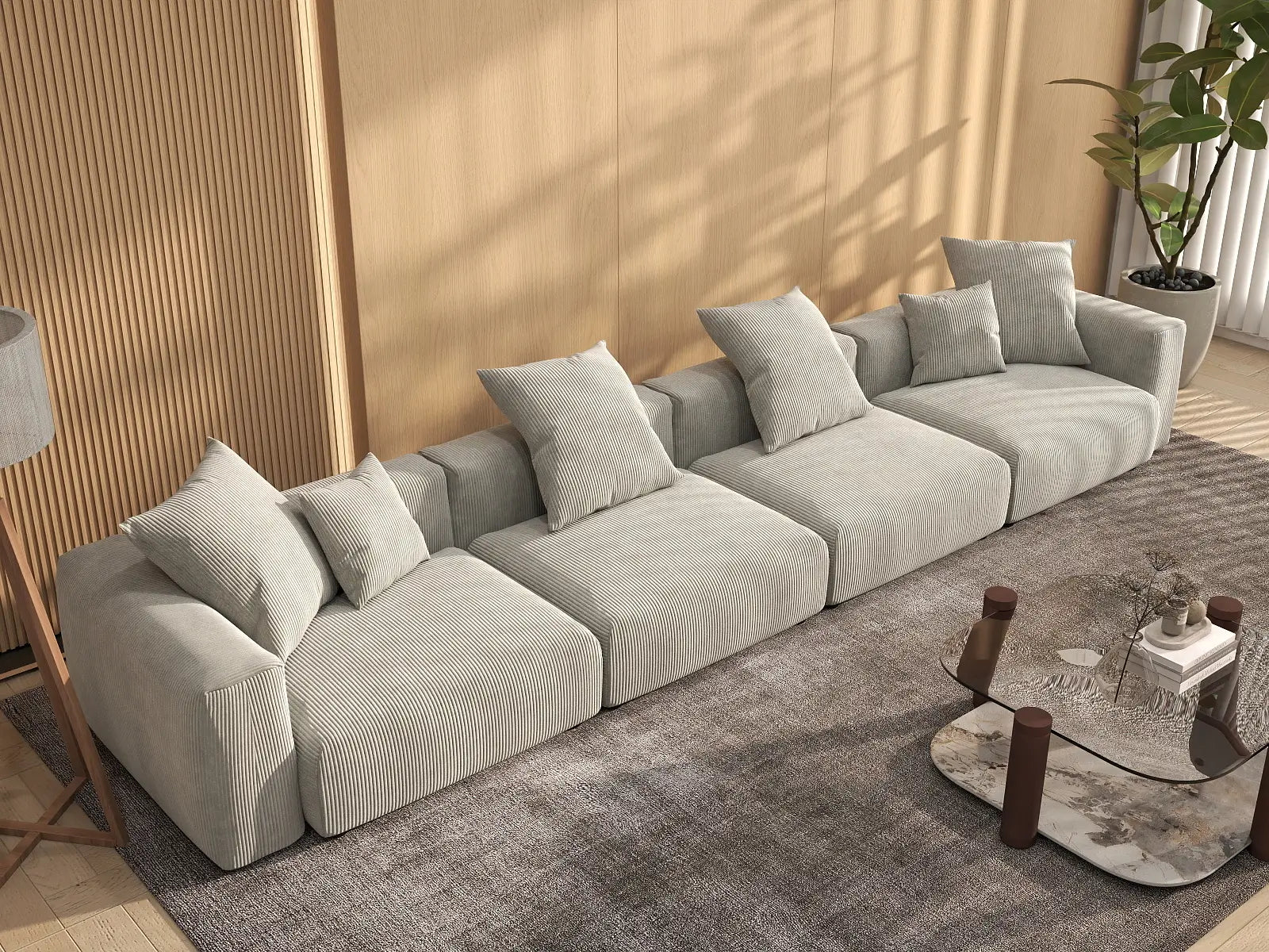 Sofá Seccional Matrix de 4 Plazas Gris | 4 piezas, Tela de Pana, Asientos para Sala de Estar, Fundas de Cojín Lavables