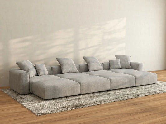 Seccional Matrix de 4 Asientos Gris Pit | 8 Piezas (Incluye 4 Otomanas), Tela de Corduroy, Asientos para Sala Familiar, Fundas de Cojín Lavables