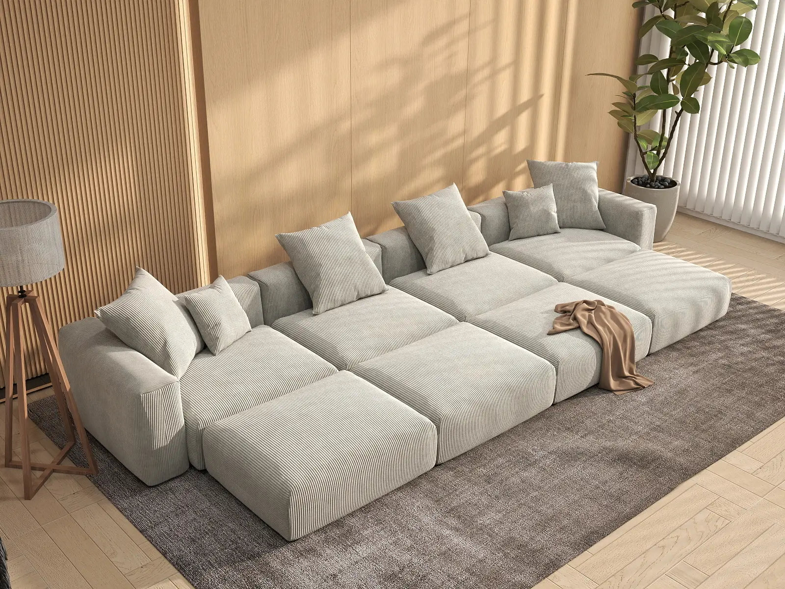 Seccional Matrix de 4 Asientos Gris Pit | 8 Piezas (Incluye 4 Otomanas), Tela de Corduroy, Asientos para Sala Familiar, Fundas de Cojín Lavables