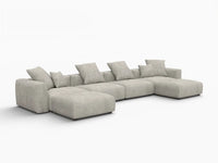 Matrix 4-Seater Grey U-Shaped Sectional | 6-Piece (Includes 2 Ottomans), Corduroy Fabric, Family Room Seating, Washable Cushion Covers