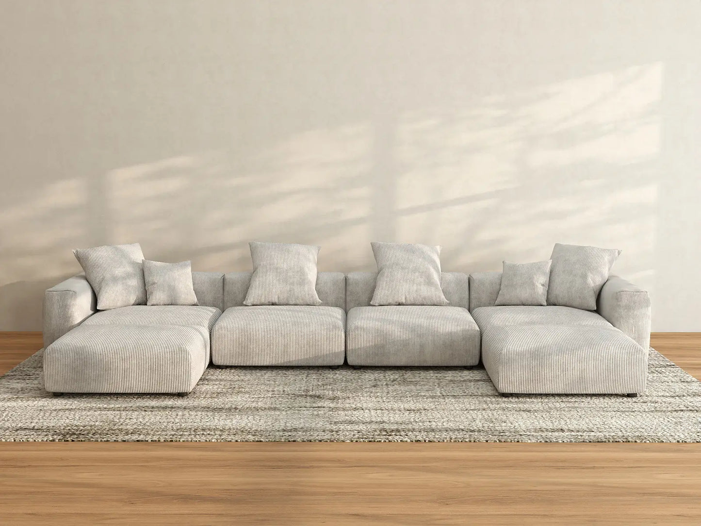 Matrix 4-Seater Grey U-Shaped Sectional | 6-Piece (Includes 2 Ottomans), Corduroy Fabric, Family Room Seating, Washable Cushion Covers