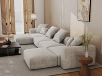 Matrix 4-Seater Grey U-Shaped Sectional | 6-Piece (Includes 2 Ottomans), Corduroy Fabric, Family Room Seating, Washable Cushion Covers