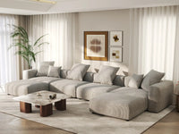 Matrix 4-Seater Grey U-Shaped Sectional | 6-Piece (Includes 2 Ottomans), Corduroy Fabric, Family Room Seating, Washable Cushion Covers