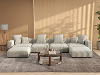 Matrix 4-Seater Grey U-Shaped Sectional | 6-Piece (Includes 2 Ottomans), Corduroy Fabric, Family Room Seating, Washable Cushion Covers