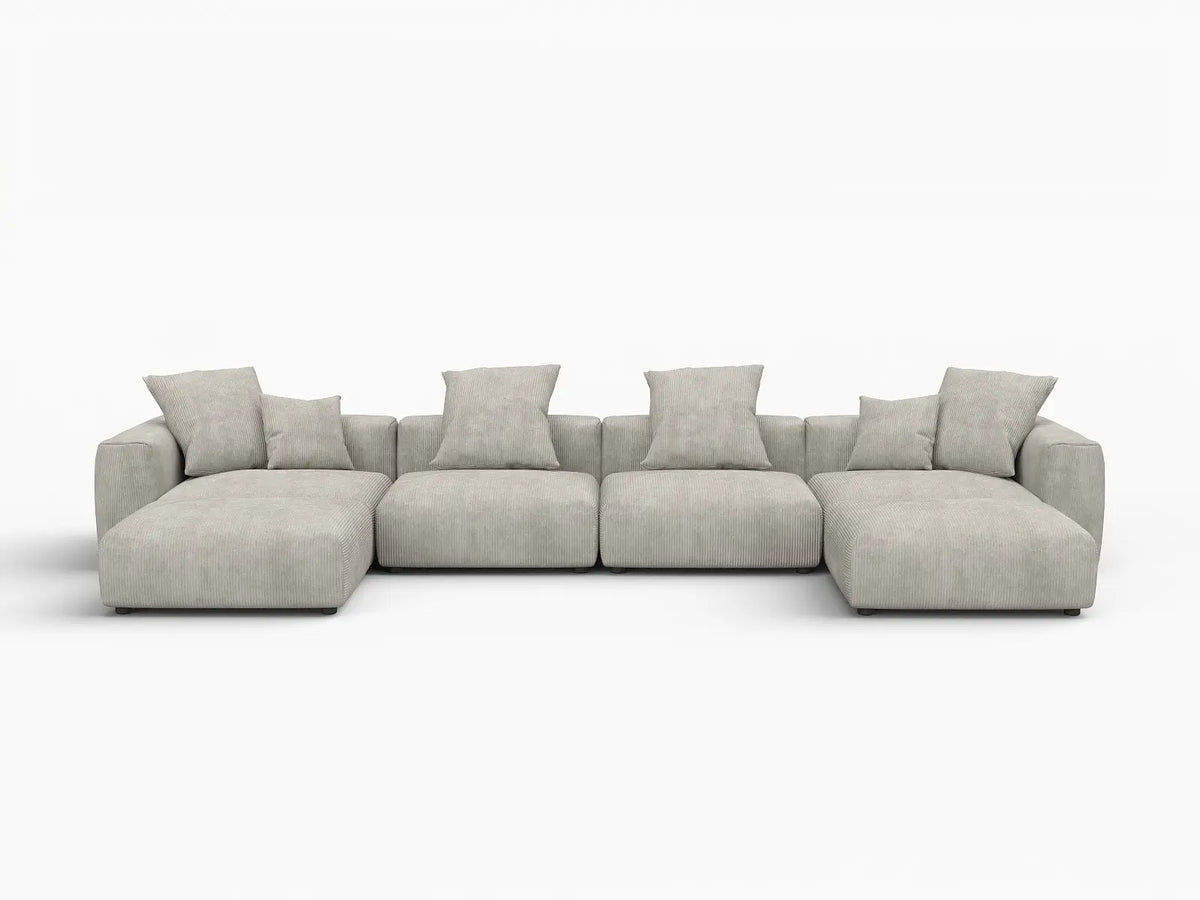 Matrix 4-Seater Grey U-Shaped Sectional | 6-Piece (Includes 2 Ottomans), Corduroy Fabric, Family Room Seating, Washable Cushion Covers