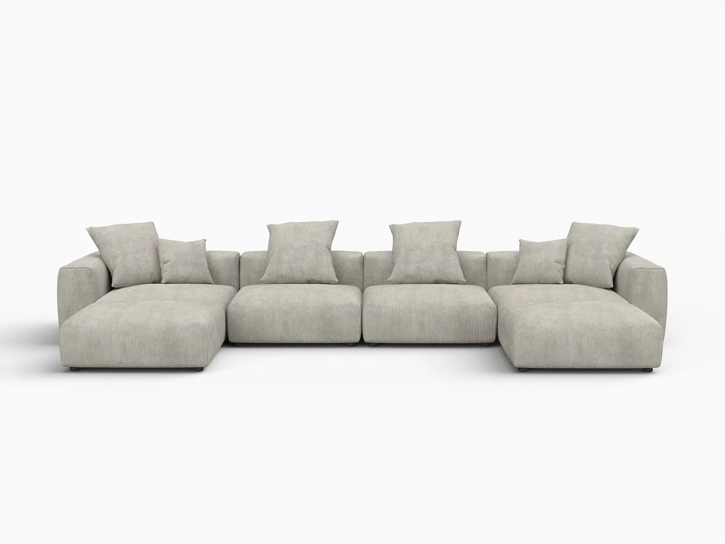 Matrix 4-Seater Grey U-Shaped Sectional | 6-Piece (Includes 2 Ottomans), Corduroy Fabric, Family Room Seating, Washable Cushion Covers