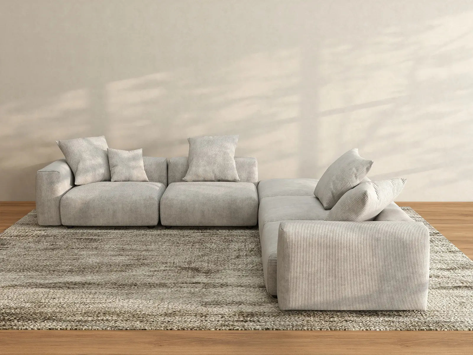 Sofá seccional Matrix en forma de V de 4 plazas, color gris | 5 piezas (incluye 1 otomana), tela de pana, asientos para sala de estar, fundas de cojín lavables