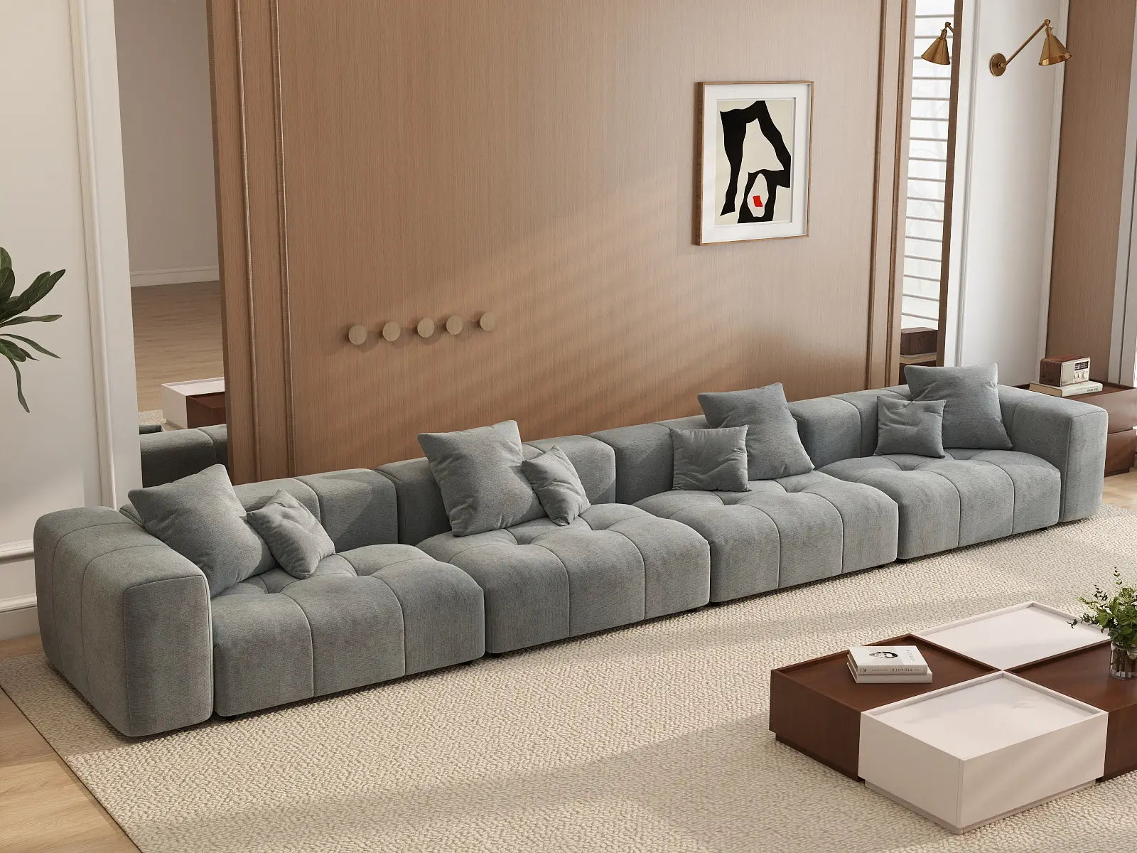 Matrix 4-Seater Light Grey Large Space Couch Sectional | 4-Piece, Linen Fabric