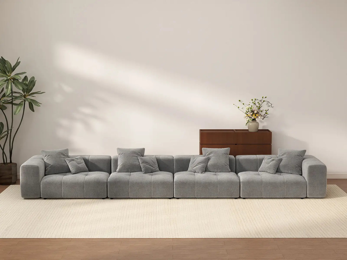 Matrix 4-Seater Light Grey Large Space Couch Sectional | 4-Piece, Linen Fabric