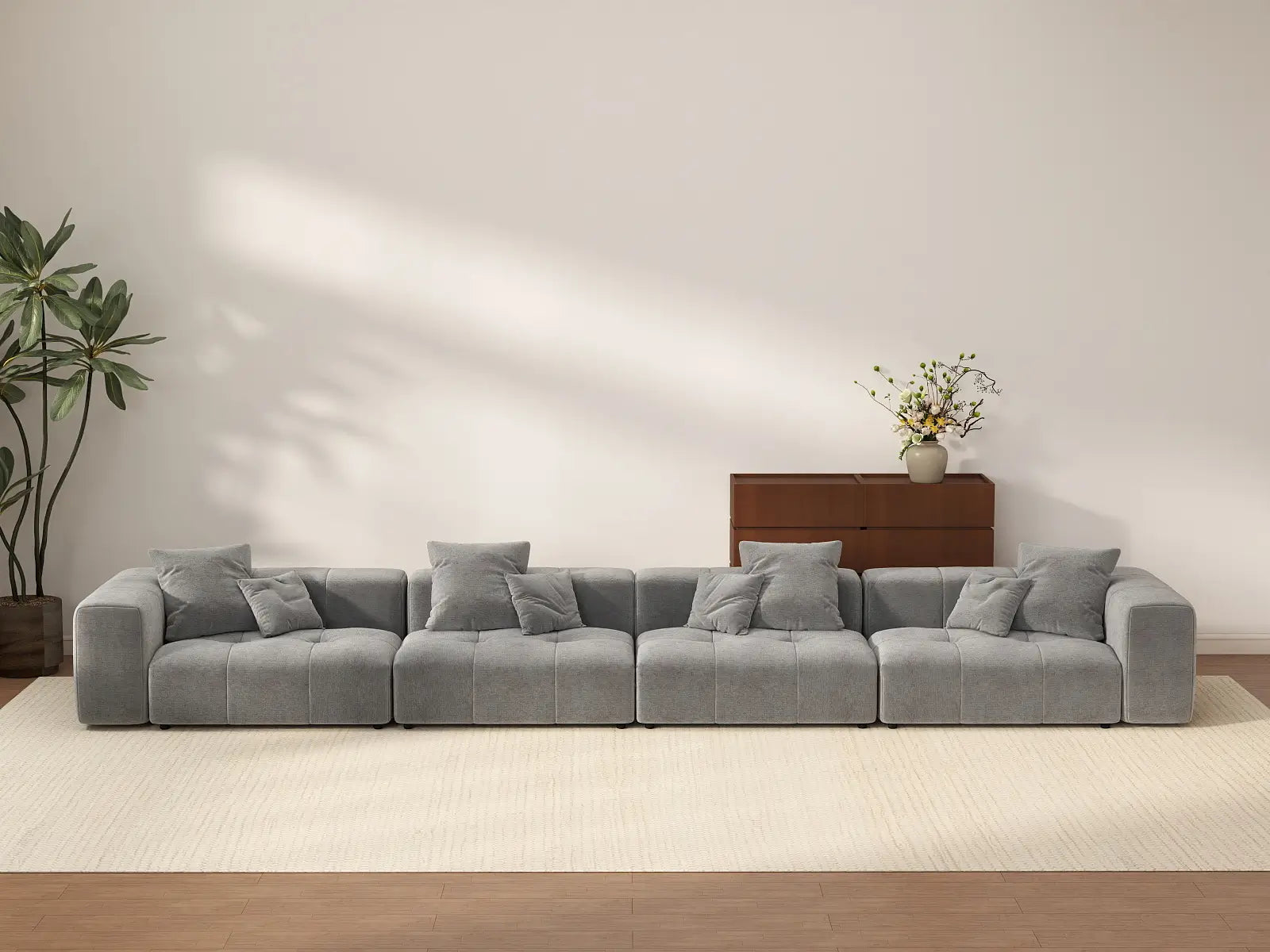 Matrix 4-Seater Light Grey Large Space Couch Sectional | 4-Piece, Linen Fabric
