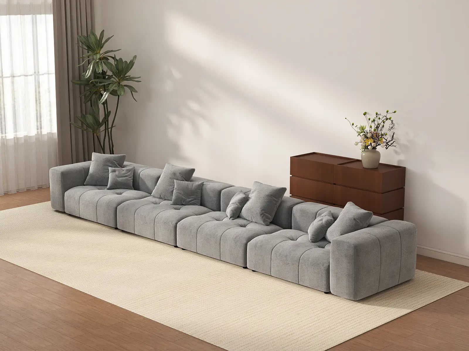 Matrix 4-Seater Light Grey Large Space Couch Sectional | 4-Piece, Linen Fabric