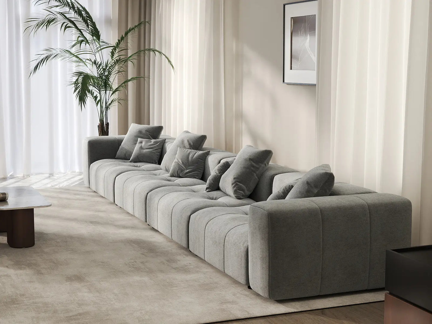 Matrix 4-Seater Light Grey Large Space Couch Sectional | 4-Piece, Linen Fabric