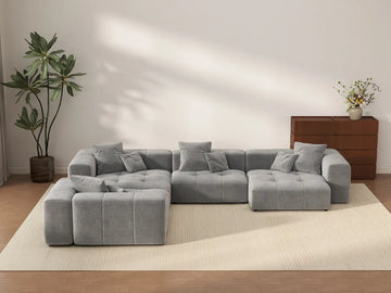 Matrix 4-Seater Light Grey Large Space L-Shaped Sectional | 4-Piece, Linen Fabric