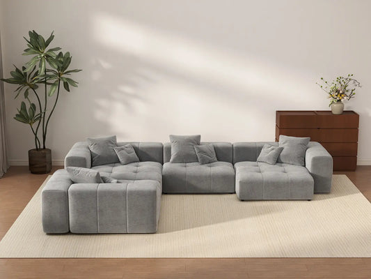 Matrix 4-Seater Light Grey Large Space L-Shaped Sectional | 4-Piece, Linen Fabric