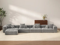Matrix 4-Seater Light Grey Large Space L-Shaped Sectional | 5-Piece (Includes 1 Ottoman), Linen Fabric