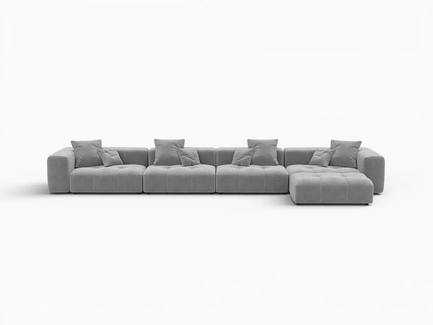 Matrix 4-Seater Light Grey Large Space L-Shaped Sectional | 5-Piece (Includes 1 Ottoman), Linen Fabric