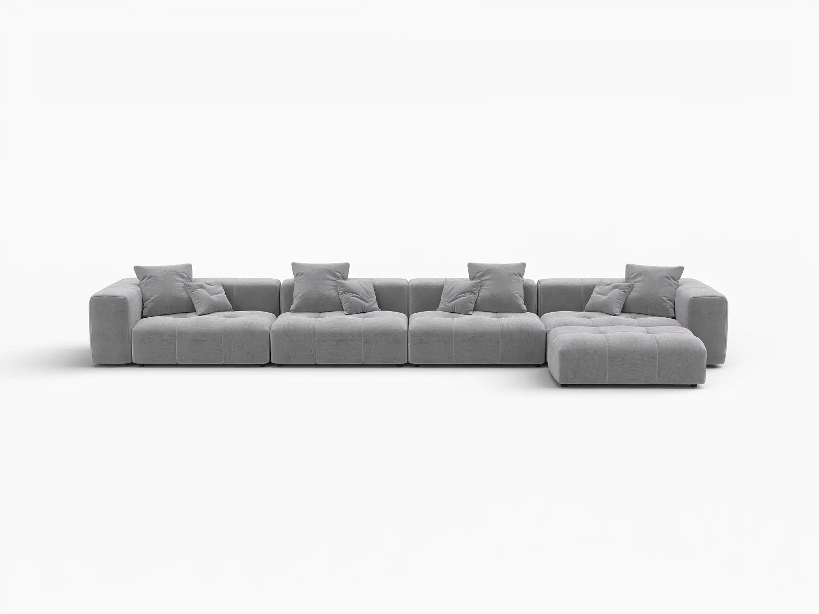 Matrix 4-Seater Light Grey Large Space L-Shaped Sectional | 5-Piece (Includes 1 Ottoman), Linen Fabric